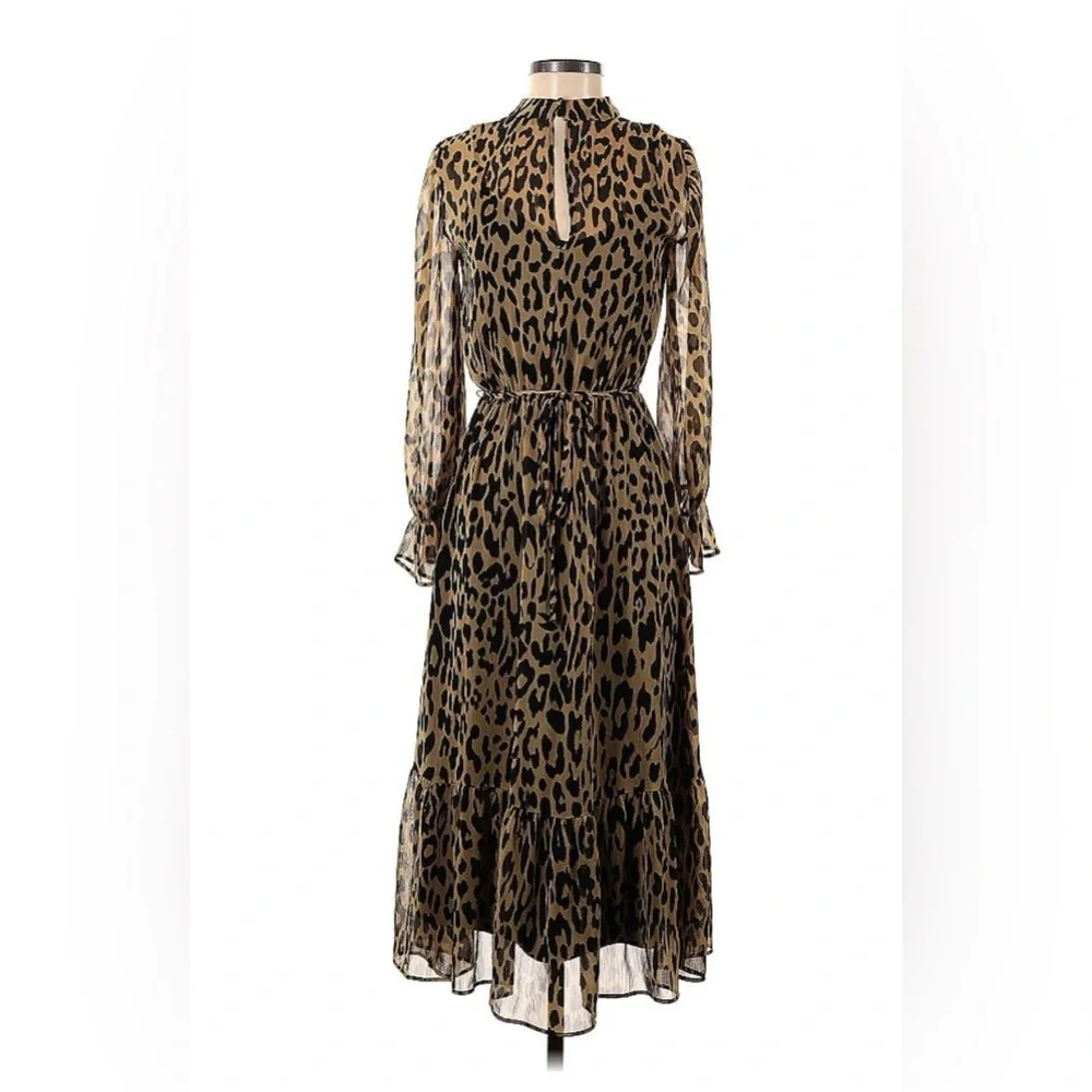 Leopard print semi sheer midi dress, ruffle detail. Comes with slip. Siz… - Picture 2 of 2